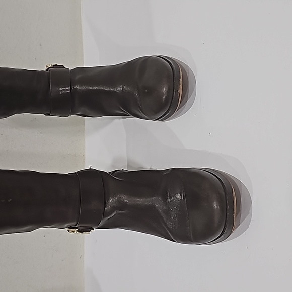 Michael Kors knee high boot Brown MK logo low heel Size 9 - Picture 3 of 11